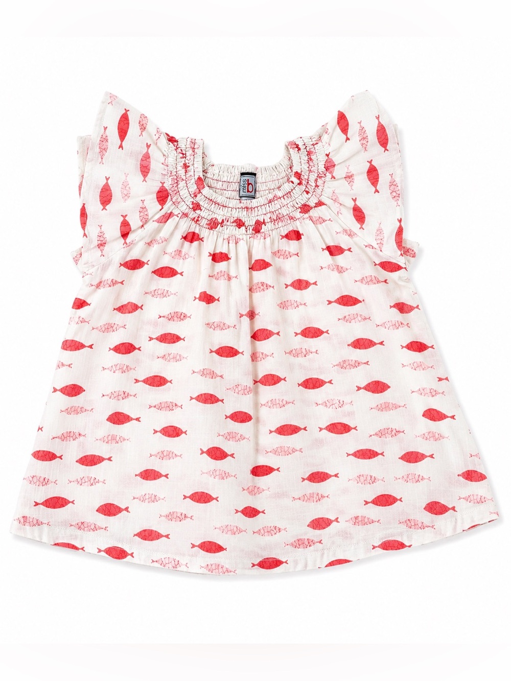 Miss B Girls Size 14 Fish Print Smocked Flutter Sleeve Top